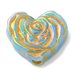 Metal Enlaced Heart Rose Opaque Acrylic Bead, DIY Jewelry Bead, Turquoise, 19.5x23x9.5mm, Hole: 3.5mm(OACR-Q190-01C)