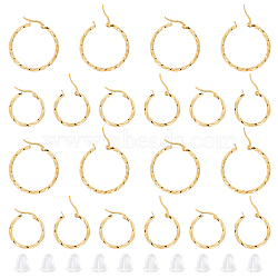 201 Stainless Steel Hoop Earrings, with 304 Stainless Steel Pins and Plastic Ear Nuts, Twisted Ring Shape, Golden, 34.5x2.5mm & 25x2.5mm, Pin: 1x0.7mm, 20pairs/box(EJEW-UN0001-31)