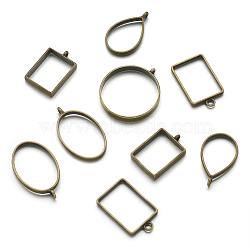 Alloy Open Back Bezel Big Pendants, For DIY UV Resin, Epoxy Resin, Pressed Flower Jewelry, Mixed Shapes, Antique Bronze, 29~39x20~34.5x3.5~5mm, Hole: 2.2~3mm, 25pcs/set(PALLOY-TA0001-26AB)