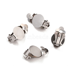 Non-Tarnish 316 Stainless Steel Clip-on Earring Findings, Earring Settings, Flat Round, Stainless Steel Color, Tray: 12mm, 19.5x12x8.5mm, Hole: 3mm(STAS-I187-04B-P)