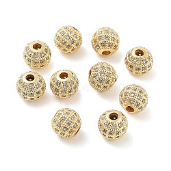 Round Brass Micro Pave Cubic Zirconia Beads, Clear, Real 18K Gold Plated, 8mm, Hole: 2mm(ZIRC-N016-01G-8mm)