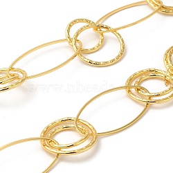 Rack Platin Brass Ring & Oval Link Chain, Soldered, Long-Lasting Plated, Lead Free & Cadmium Free, Real 18K Gold Plated, 40x20x1.2mm, 24x1.7mm, 18x1.7mm(CHC-H105-01G)