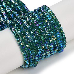 Electroplate Glass Beads Strands, Pearl Luster Plated, Faceted, Rondelle, Dark Green, 3x4mm, Hole: 1mm, about 100pcs/strand, 12.60''(32cm)(GLAA-Q105-03I)