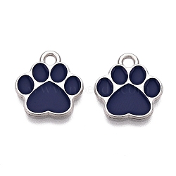 Alloy Enamel Pendants, Platinum, Lead Free & Cadmium Free, Paw Print Charm, Midnight Blue, 15.5x14x1mm, Hole: 2mm(ENAM-T020-41E-RS)