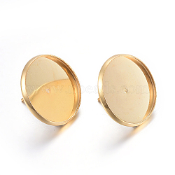 Flat Round 304 Stainless Steel Stud Earring Settings, Real 18K Gold Plated, Tray: 6mm, 8mm, Pin: 0.8mm(STAS-I323-6mm-G01)