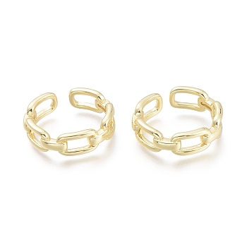 Brass Cuff Rings, Open Rings, Cable Chain Shape, Real 18K Gold Plated, Size 7, Inner Diameter: 17mm