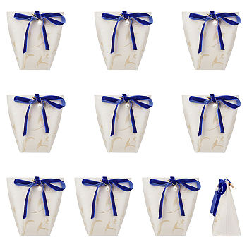 Flower Print Cardboard Candy Boxes, Wedding Candy Gift Case with Ribbon, Clip and Bead, Blue, Finish Product: 6x12.5x12cm