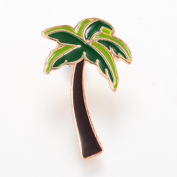 Alloy Enamel Brooches, Enamel Pin, with Brass Finding, Coconut Tree, Light Gold, Coconut Brown, 29.5x19mm, Pin: 1.2mm