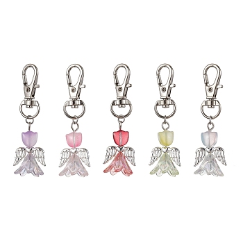 Angel Glass Pendant Decorations, with Alloy Swivel Lobster Claw Clasps, Mixed Color, 63mm