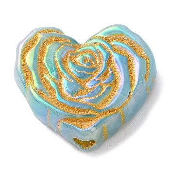 Metal Enlaced Heart Rose Opaque Acrylic Bead, DIY Jewelry Bead, Turquoise, 19.5x23x9.5mm, Hole: 3.5mm