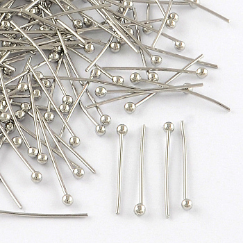 Brass Ball Head pins, Cadmium Free & Lead Free, Platinum, 20x0.7mm, 21 Gauge, Head: 2mm, about 10000pcs/bag