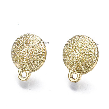 Surface Asperities Alloy Stud Earring Findings, with Loop and Steel Pin, Half Round with Plastic Protective Sleeve, Light Gold, 15x12mm, Hole: 1.5mm, Pin: 0.7mm