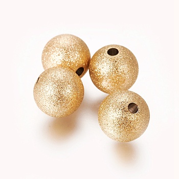 Ion Plating(IP) 304 Stainless Steel Textured Beads, Round, Golden, 10mm, Hole: 1.8mm