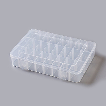 Plastic Bead Containers, Adjustable Dividers Box, 24 Compartments, Rectangle, Clear, 20.3x15.5x3.8cm, Compartments: 2.6x4.5cm, 24 Compartments/box