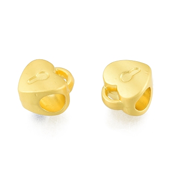 Alloy European Beads, Large Hole Beads, Matte Style, Heart Lock, Matte Gold Color, 11x10x7mm, Hole: 4.5mm