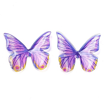 Transparent Resin Cabochons, Glitter Butterfly, Dark Violet, 22x25x4.3mm