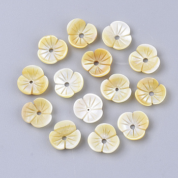 Yellow Shell Beads, Flower, Pale Goldenrod, 10.5x11x3mm, Hole: 1.5mm