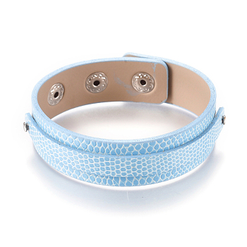 PU Leather Watch Band Strap, Watch Belt, Fit Slide Charms, with Iron Clasps, Platinum, Light Sky Blue, 8 inch(20.4cm), 18x6mm