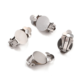 316 Stainless Steel Clip-on Earring Findings, Earring Settings, Flat Round, Stainless Steel Color, Tray: 12mm, 19.5x12x8.5mm, Hole: 3mm