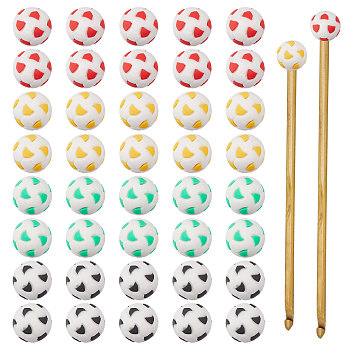40Pcs 4 Colors Football Silicone Knitting Needle Stopper, Knitting Needle Protection Cap, Mixed Color, 19.5x19mm, Hole: 7mm, 10pcs/color