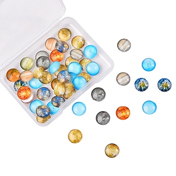 Luminous Glass Cabochons, Planet Pattern, Half Round, Mixed Color, 12x4mm, 50pcs/box