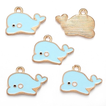 Sea Animal Alloy Enamel Pendants, Golden, Whale, 13x19mm, Hole: 2mm