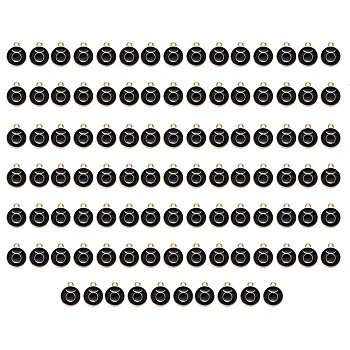 Alloy Enamel Pendants, Flat Round with Constellation, Light Gold, Black, Taurus, 15x12x2mm, Hole: 1.5mm, 100pcs/Box