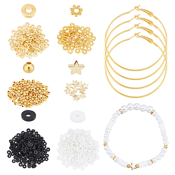 ARRICRAFT DIY Star Hoop Earring Making Kit, Including Polymer Clay Disc & Alloy & Brass Beads, Iron Hoop Earrings, Golden, 764Pcs/box
