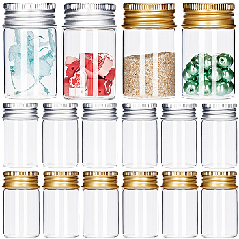 32Pcs 2 Colors Clear Glass Bottles Bead Containers, Screw Top Bead Storage Tubes with Aluminum Cap, Column, Golden & Silver, 3x5cm, Capacity: 20ml(0.68fl. oz), 16pcs/color