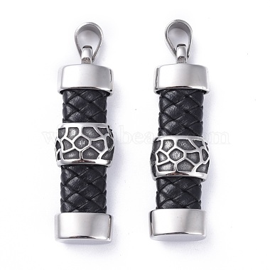 Antique Silver & Stainless Steel Color Black Rectangle Imitation Leather Pendants