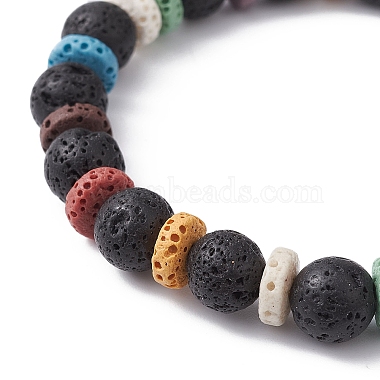 Bracelets extensibles en perles de lave naturelles teintes rondes et à disques pour femmes(BJEW-JB09667)-3