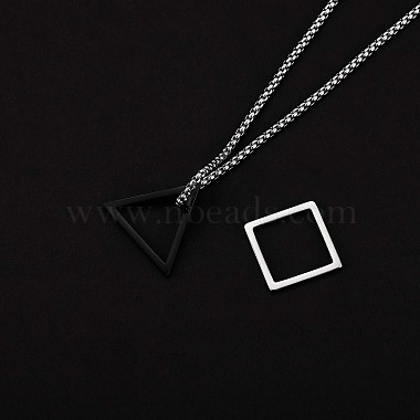 304 Stainless Steel Triangle & Rhombus Pendant Necklace with Box Chains(JN1045A)-5