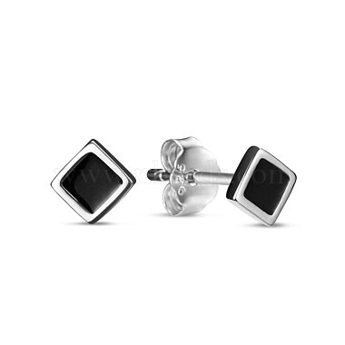 TINYSAND 925 Sterling Silver Square Black Stud Earrings(TS-E297-S)-2