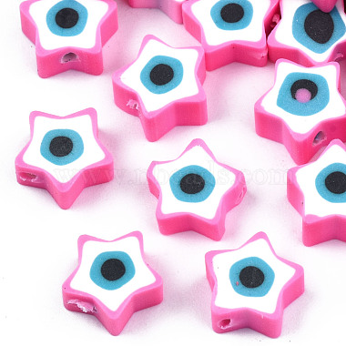 Hot Pink Star Polymer Clay Beads