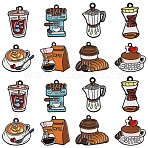 16Pcs 8 Styles Coffee Theme Alloy Enamel Pendants, Black, Mixed Color, 18~28x13.5~25x1.5mm, Hole: 1.6~2mm, 2pcs/style(ENAM-YW0008-55)