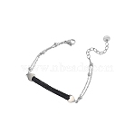 Heart Bar 304 Stainless Steel & Rhinestone Link Bracelets, Cable Chain Bracelets for Women, Black, 5.91 inch(15cm)(BJEW-A167-01P-01)