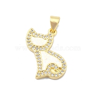 Brass Micro Pave Clear Cubic Zirconia Pendants, with Sythetic Opal, Cat Shape, Real 18K Gold Plated, 22x12.5x2.5mm, Hole: 4x3.5mm(KK-A221-12G)