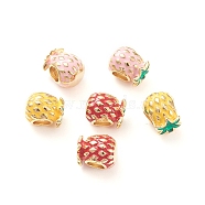 Brass European Beads, Large Hole Beads, Long-lasting Plated, Pineapple, Real 18K Gold Plated, Mixed Color, 10x8.5x8.5mm, Hole: 4mm(MPDL-P005-27G)