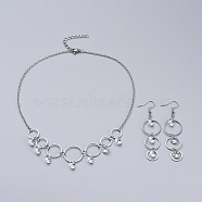 304 Stainless Steel Jewelry Sets, Dangle Earrings and Necklaces, with Cubic Zirconia Charms, Ring, Stainless Steel Color, 16.5 inch(42cm), Dangle Earring: 79mm(SJEW-JS01077-02)