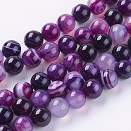 Round Dyed Natural Striped Agate/Banded Agate Beads Strands, Indigo, 8mm, Hole: 1mm, about 48pcs/strand, 15.2 inch(G-G582-8mm-05)