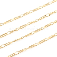 Brass Figaro Chain, Twisted Chain, Soldered, with Spool, for Jewelry Making, Real 18K Gold Plated, Link: 2.4x1.8x0.9mm, 4.5x2x1mm, about 16.4 Feet(5m)/roll(CHC-G012-04G)