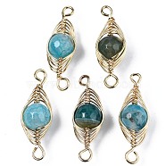 Natural Agate Link Connectors, with Golden Plated Brass Findings, Dyed, Round, Sky Blue, 27~36x11~12x10mm, Hole: 2.5~4mm(G-S359-321C)