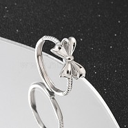 925 Sterling Silver Bowknot Adjustable Rings for Women, Silver, 6mm, Inner Diameter: 16mm(RJEW-R008-02S-03)