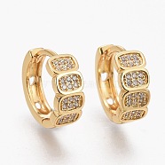 Brass Micro Pave Clear Cubic Zirconia Huggie Hoop Earrings, Long-Lasting Plated, Ring with Oval, Real 18K Gold Plated, 13.5x14.5x5.5mm, Pin: 1mm(EJEW-L231-45G)