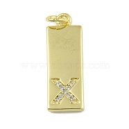 Brass Micro Pave Clear Cubic Zirconia Pendants, Real 18K Gold Plated, Rectangle, Letter X, 23.5x7.5x2mm, Hole: 3mm(KK-P266-06G-X)