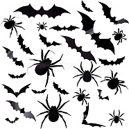 3 Bags 3 Style Halloween Plastic Wall Decoration, Party Decoration, with Sticker, Spider/Bat, Black, 21~208x62~320x0.1mm, 1 bag/style(DIY-GA0005-38)