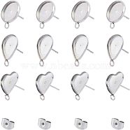 304 Stainless Steel Stud Earring Settings, with Loop & Ear Nuts, Earring Backs, Mixed Shape, Stainless Steel Color, 60pcs/box(STAS-UN0008-80P)