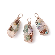 Rack Plating Copper Wire Wrapped Natural Mixed Stone Chip Big Pendants, Macrame Gems Charms, Cadmium Free & Lead Free, Rose Gold, 45.5~56x17~20x17~22mm, Hole: 5~6.5mm(G-C130-01RG-09)