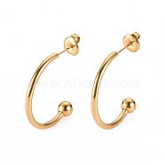 304 Stainless Steel Stud Earrings, Half Hoop Earrings, with Round Beads and Ear Nuts, Semicircular, Real 14K Gold Plated, 25x25x2mm, Pin: 0.8mm(STAS-S116-272A-G)