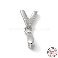 Rhodium Plated 925 Sterling Silver Ice Pick Pinch Bails, with S925 Stamp, Letter V, Real Platinum Plated, 15x6.5mm, Hole: 6x1.5mm, Pin: 0.8mm(STER-NH0001-26P)